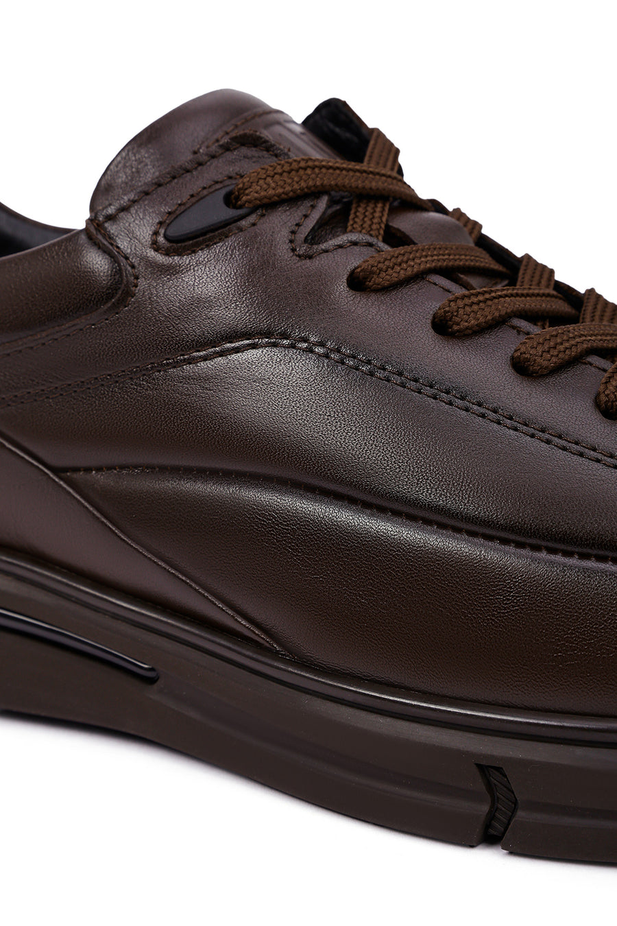 Erkek Kahverengi Bağcıklı Deri Casual Sneaker