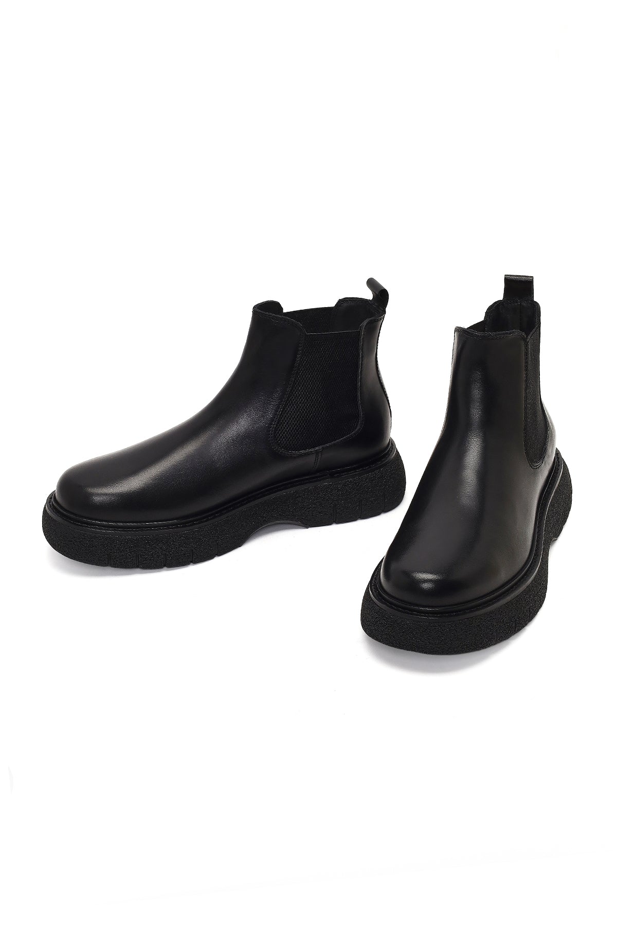 Erkek Siyah Kalın Tabanlı Deri Chelsea Bot