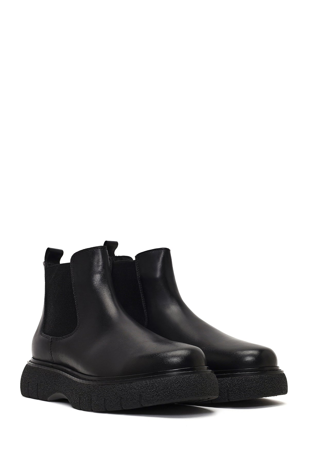 Erkek Siyah Kalın Tabanlı Deri Chelsea Bot