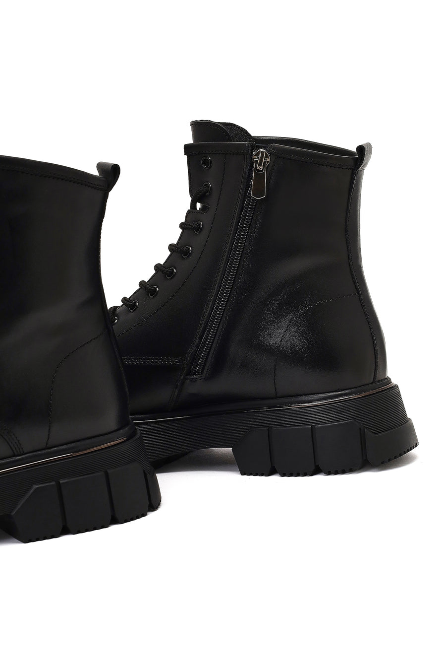 Men's Black Zippered Thick-Soled Leather Boots