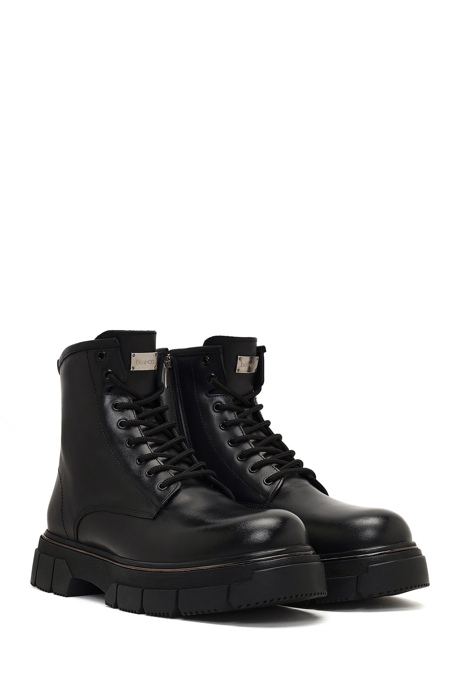 Men's Black Zippered Thick-Soled Leather Boots
