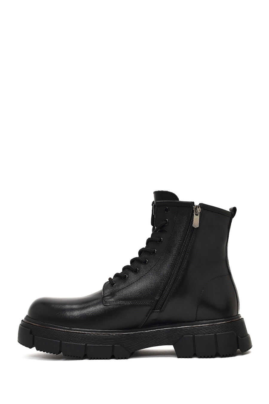 Men's Black Zippered Thick-Soled Leather Boots