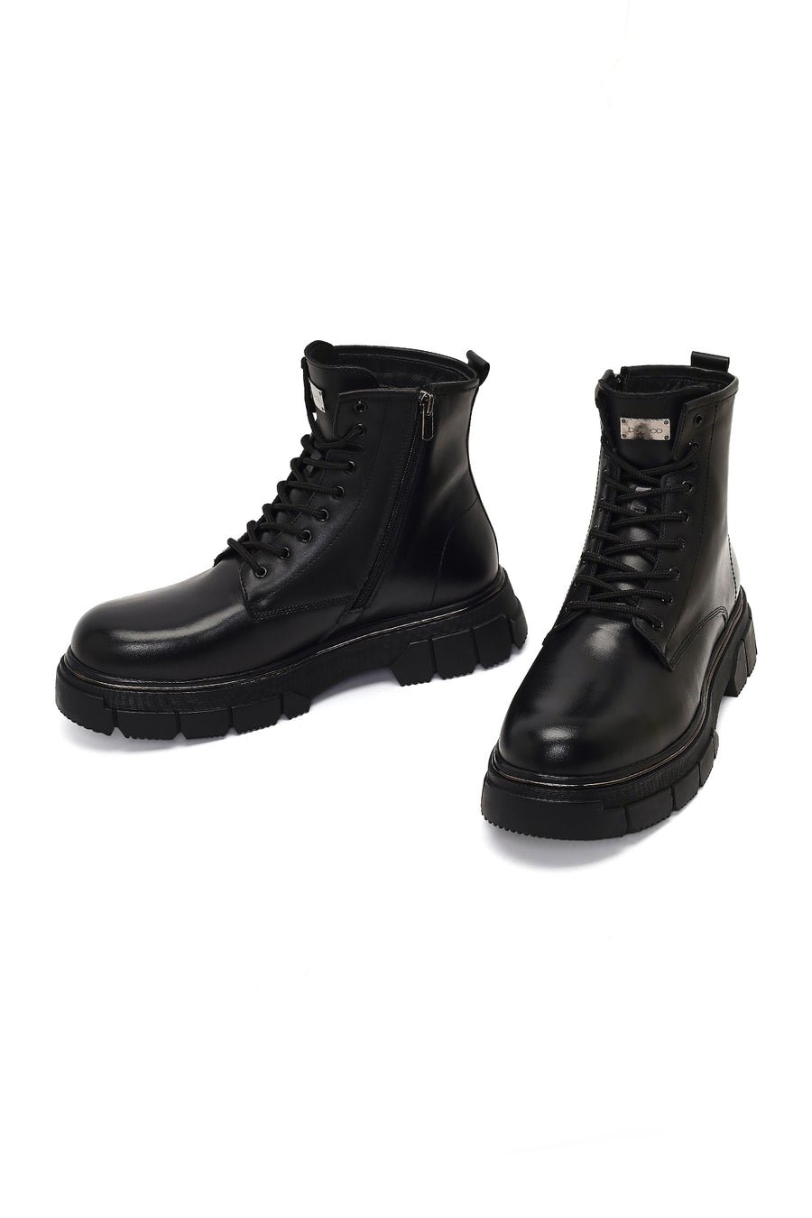 Men's Black Zippered Thick-Soled Leather Boots