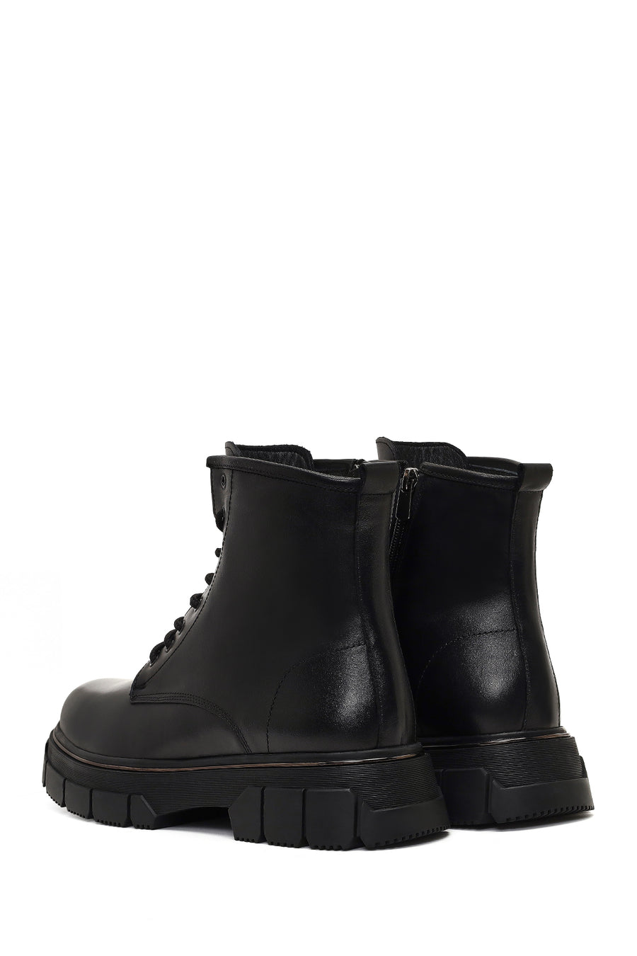 Men's Black Zippered Thick-Soled Leather Boots