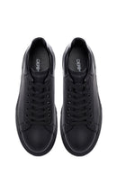 Men's Black Lace-Up Thick Sole Leather Sneakers | Derimod
