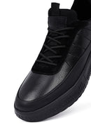 Erkek Siyah Bağcıklı Kalın Tabanlı Deri Sneaker | Derimod