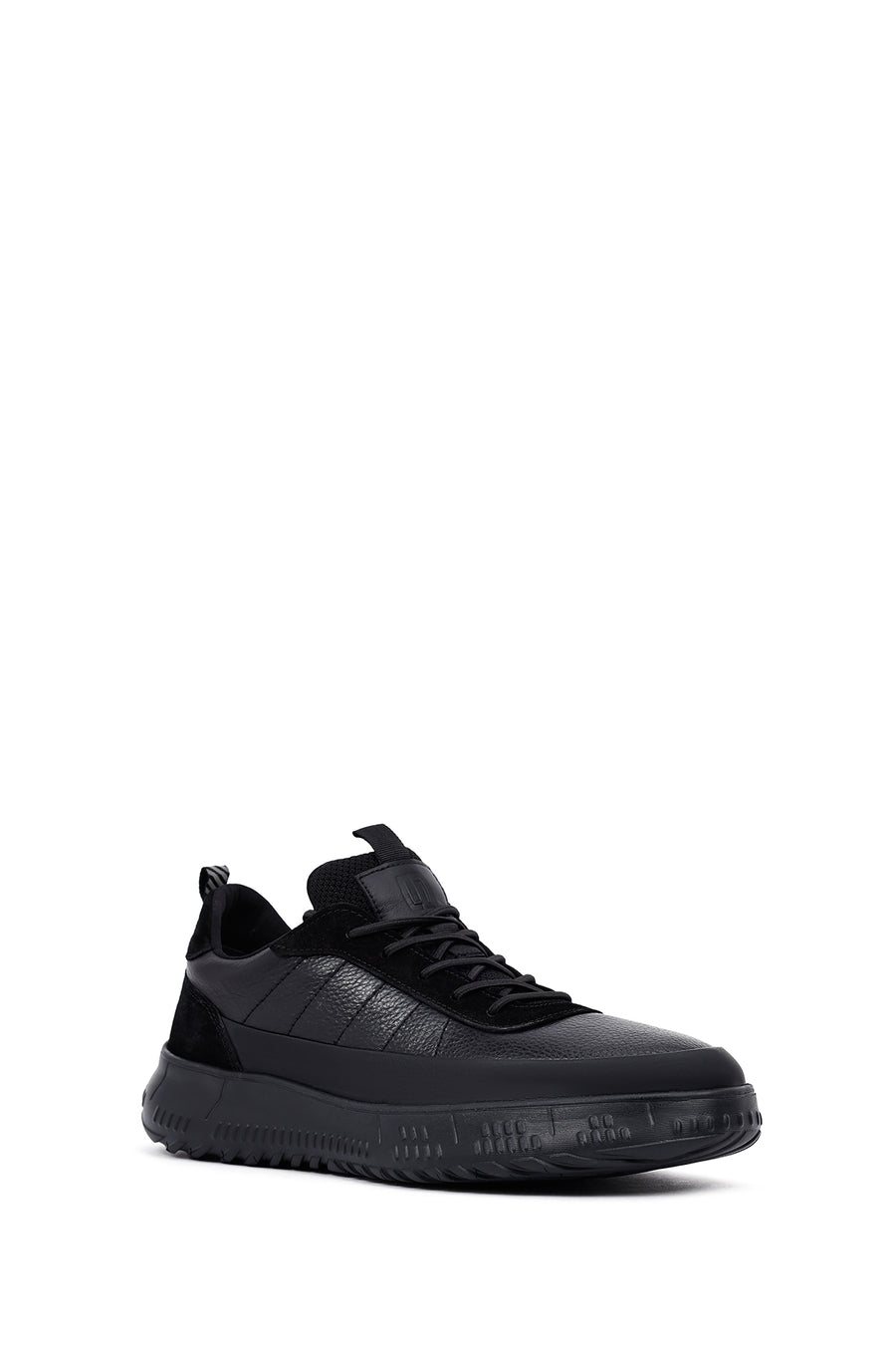 Erkek Siyah Bağcıklı Kalın Tabanlı Deri Sneaker