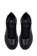 Erkek Siyah Bağcıklı Kalın Tabanlı Deri Sneaker | Derimod