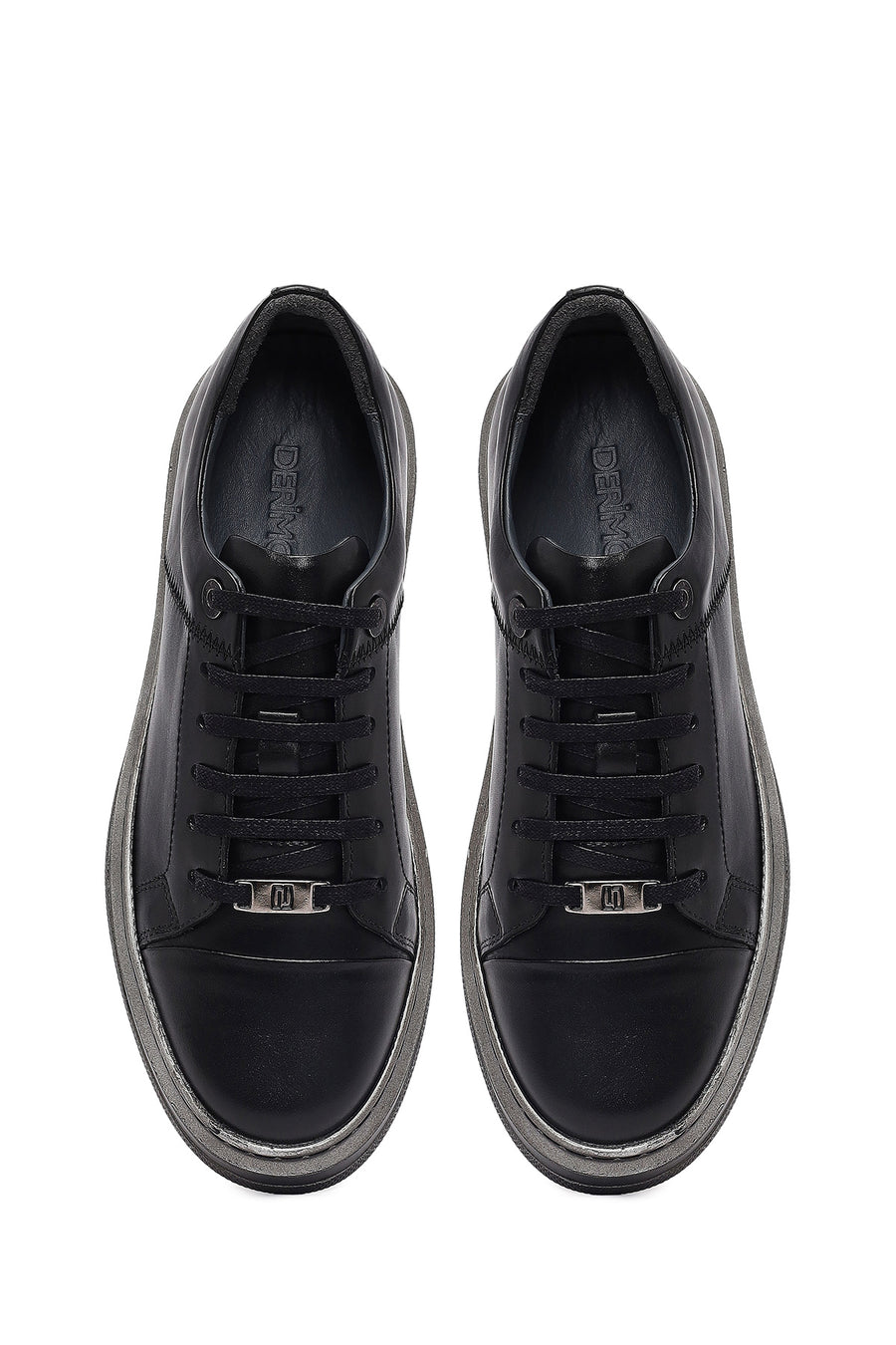 Erkek Siyah Bağcıklı Deri Sneaker