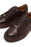 Erkek Kahverengi Bağcıklı Deri Sneaker | Derimod