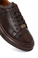 Erkek Kahverengi Bağcıklı Deri Sneaker | Derimod