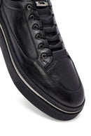 Erkek Siyah Bağcıklı Deri Sneaker | Derimod