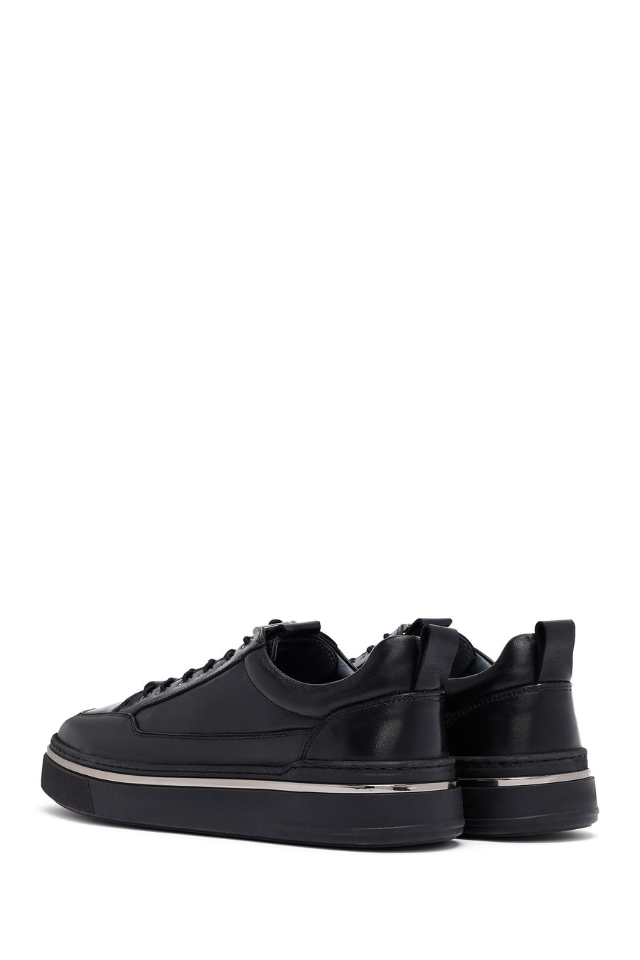 Erkek Siyah Bağcıklı Deri Sneaker