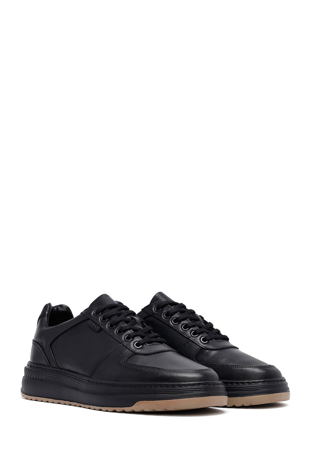 Erkek Siyah Bağcıklı Kalın Tabanlı Deri Sneaker