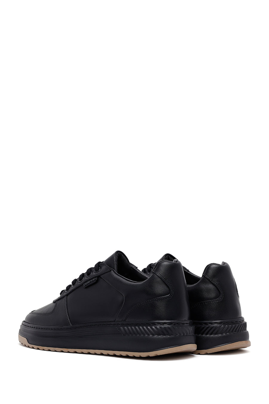 Erkek Siyah Bağcıklı Kalın Tabanlı Deri Sneaker