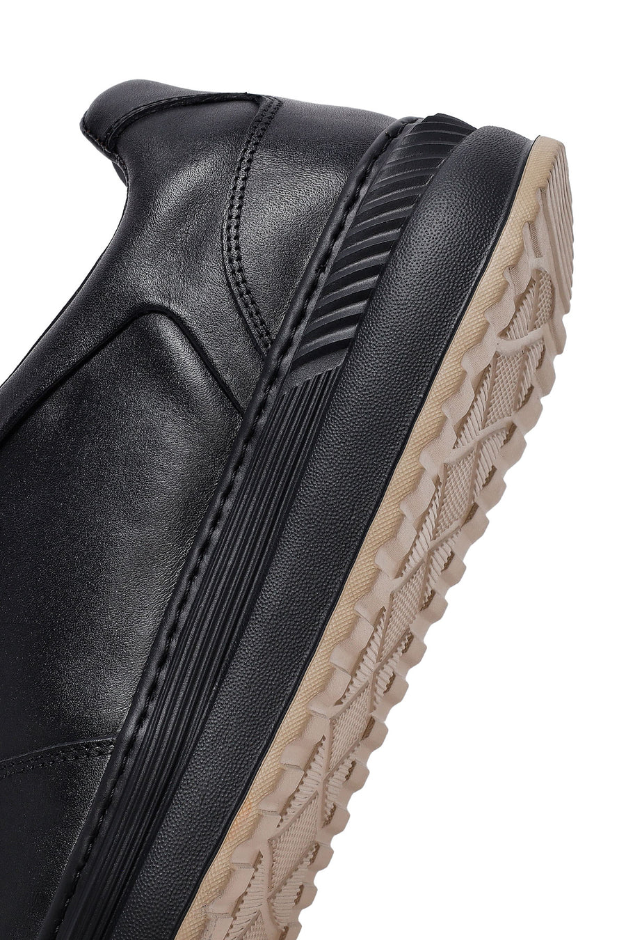 Erkek Siyah Bağcıklı Kalın Tabanlı Deri Sneaker