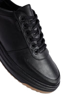 Men's Black Lace-Up Thick Sole Leather Sneakers | Derimod