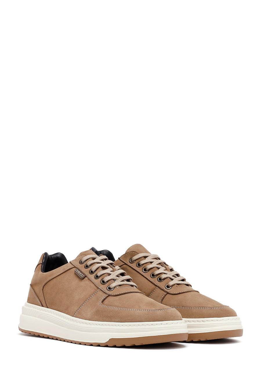 Erkek Bej Bağcıklı Kalın Tabanlı Nubuk Deri Sneaker