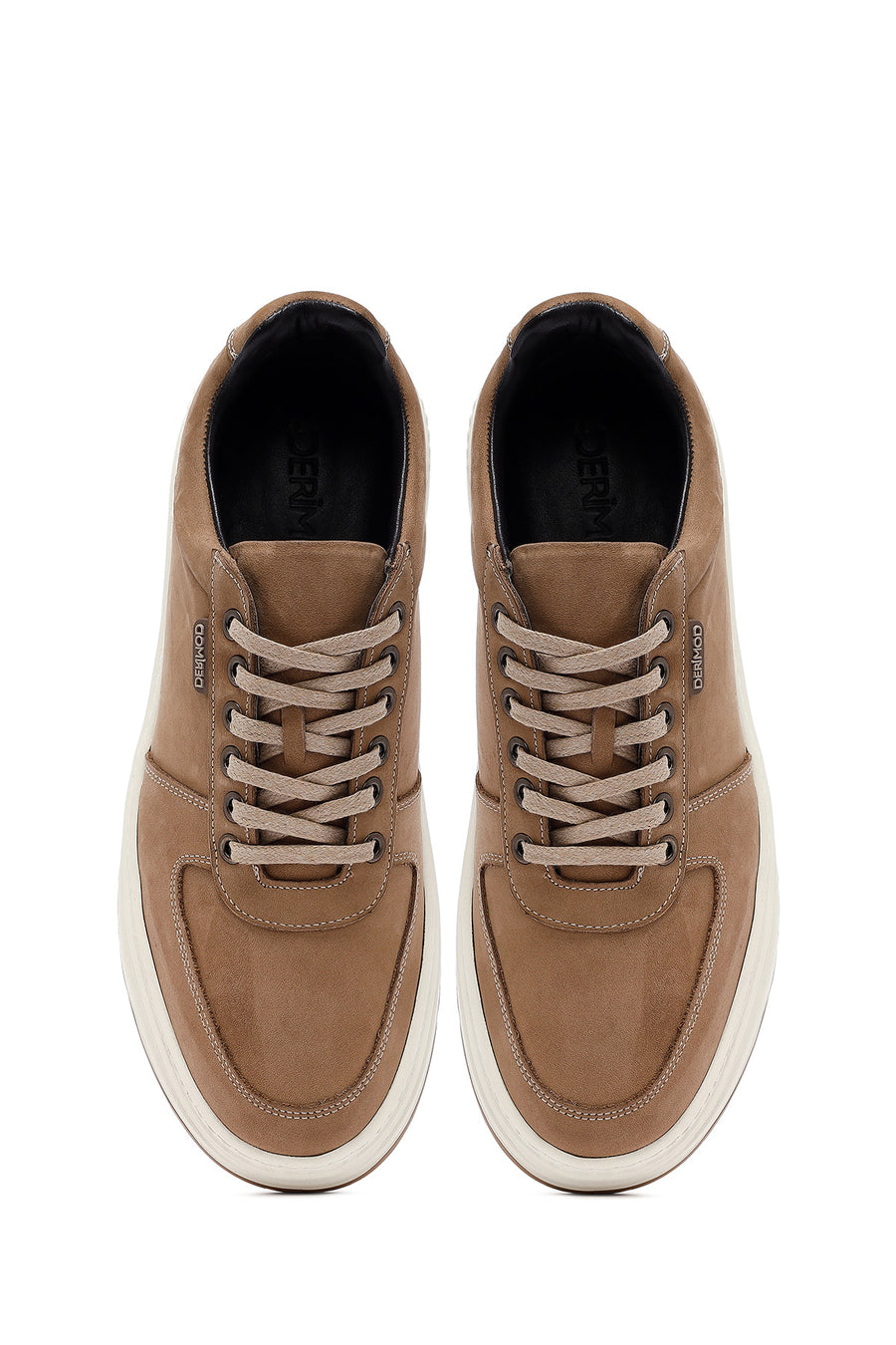 Erkek Bej Bağcıklı Kalın Tabanlı Nubuk Deri Sneaker