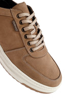 Erkek Bej Bağcıklı Kalın Tabanlı Nubuk Deri Sneaker | Derimod