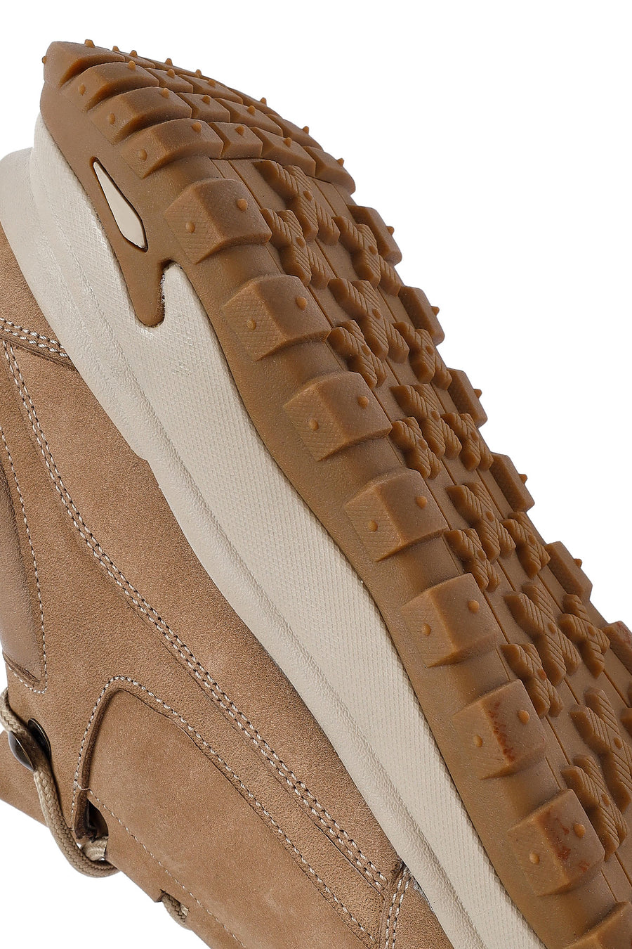 Men's Beige Lace-Up Thick-Soled Nubuck Leather Casual Sneaker