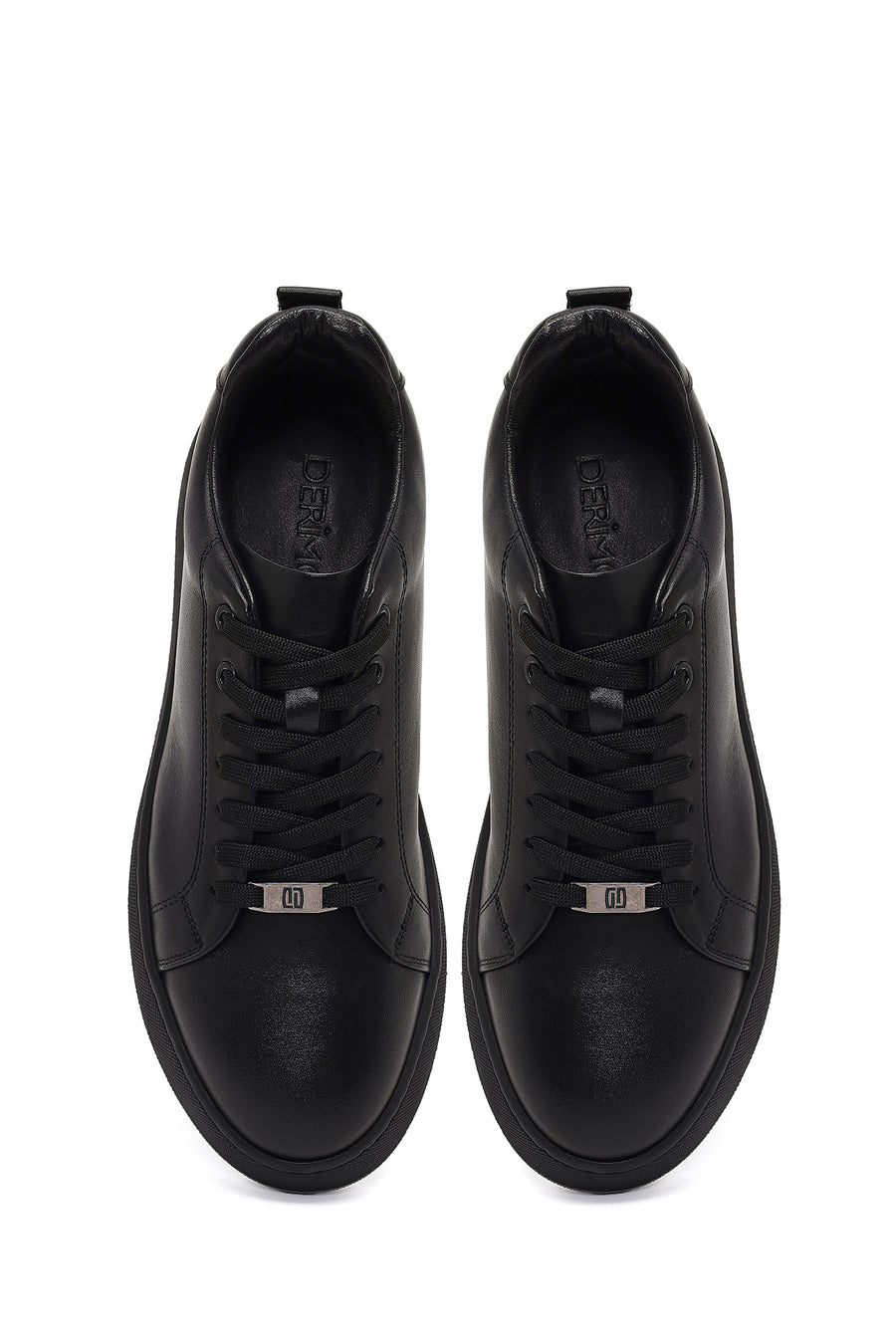 Erkek Siyah Bağcıklı Kalın Tabanlı Deri Sneaker