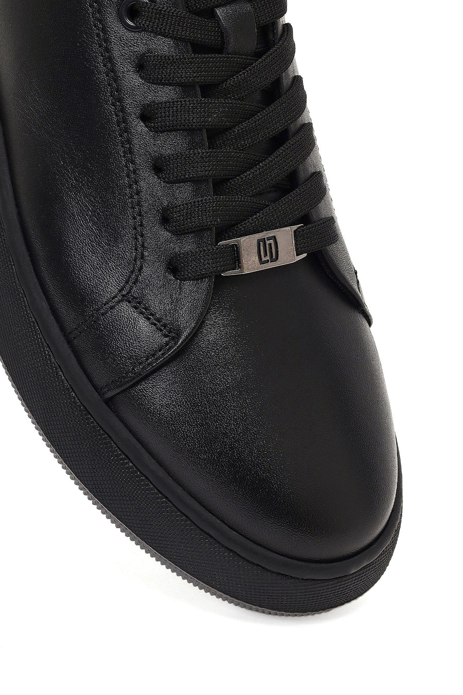 Erkek Siyah Bağcıklı Kalın Tabanlı Deri Sneaker