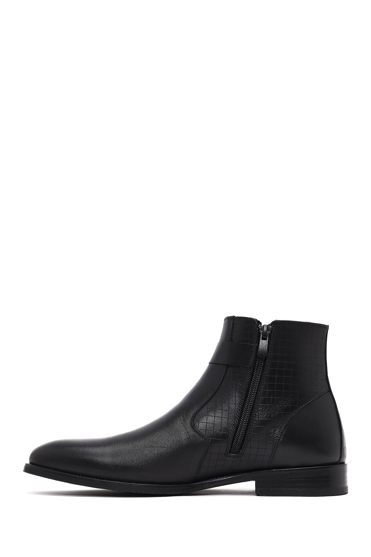 Erkek Siyah Toka Detaylı Fermuarlı Deri Klasik Bot