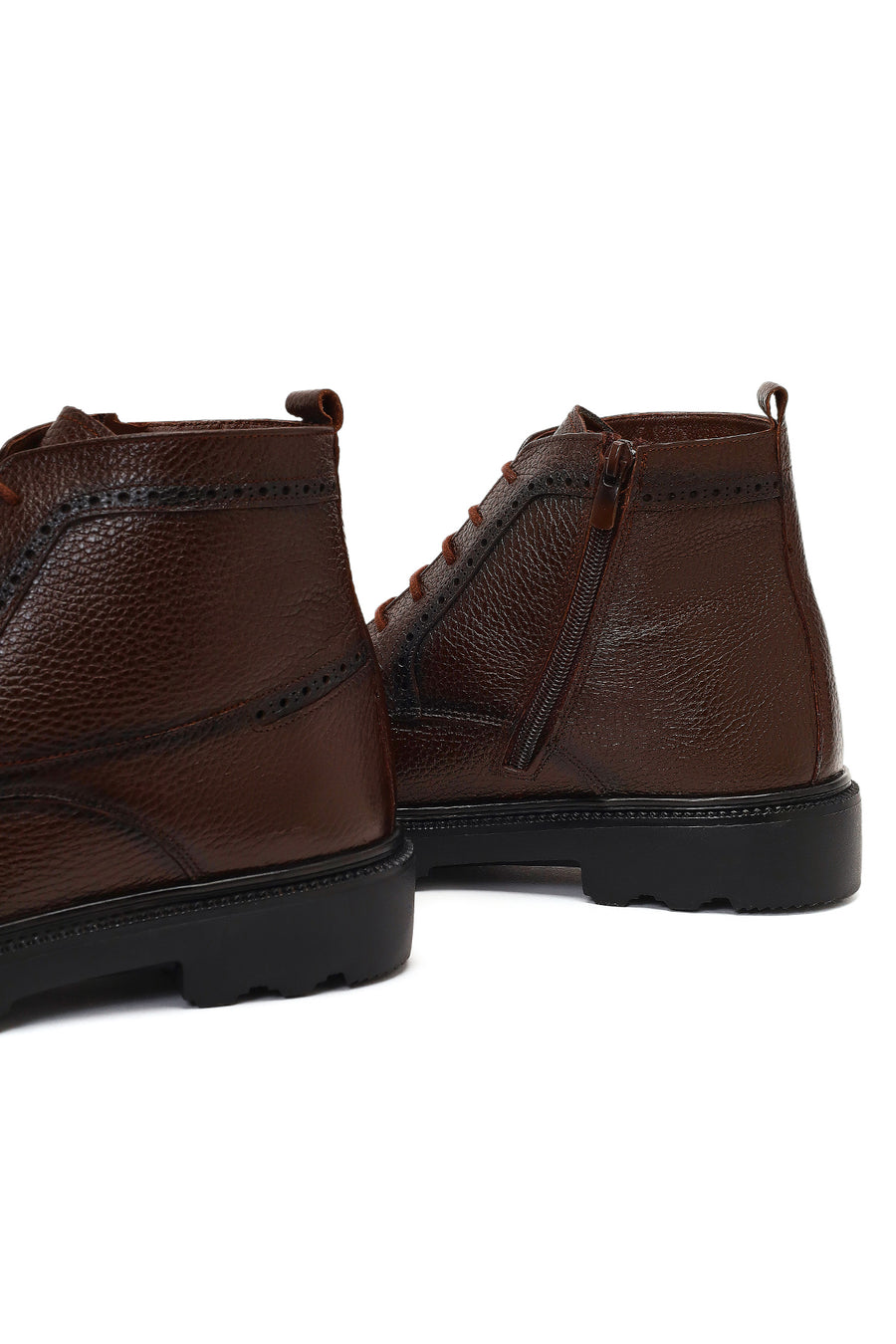 Men's Brown Zippered Leather Casual Boot
