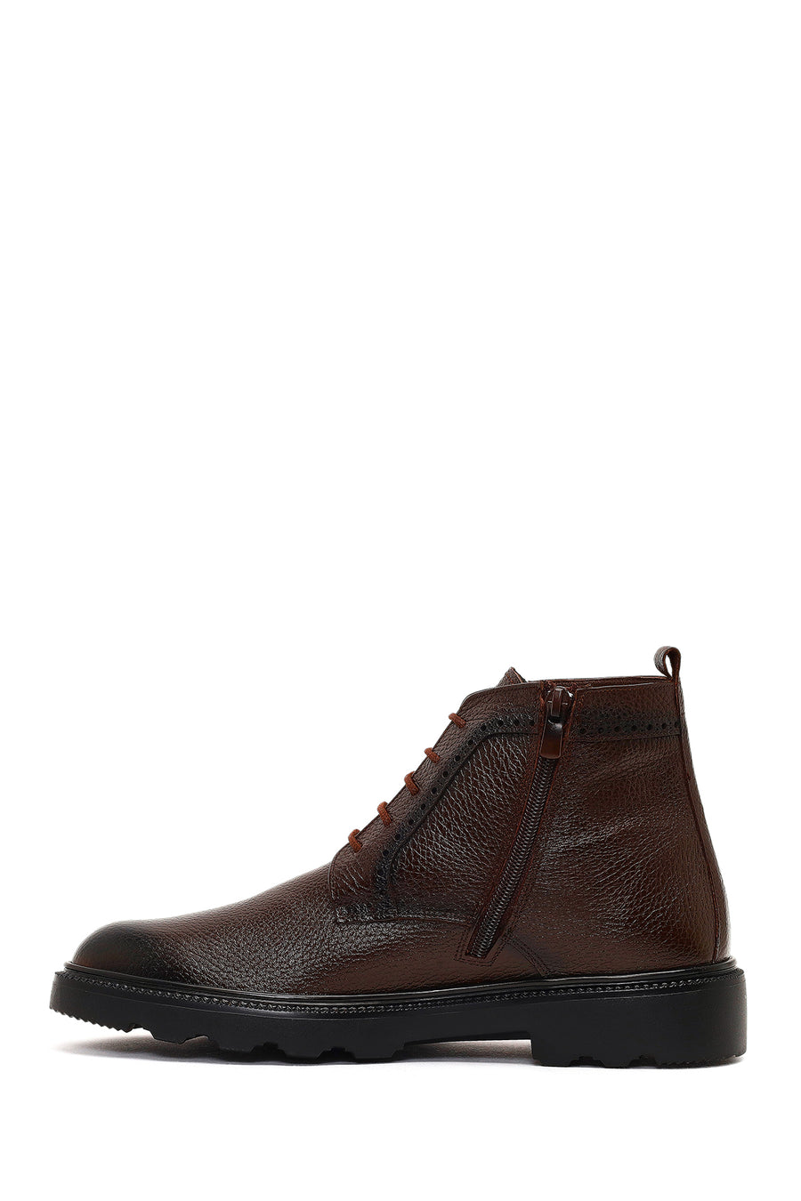 Men's Brown Zippered Leather Casual Boot
