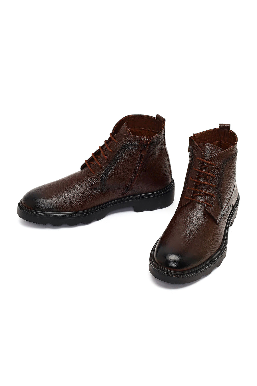 Men's Brown Zippered Leather Casual Boot