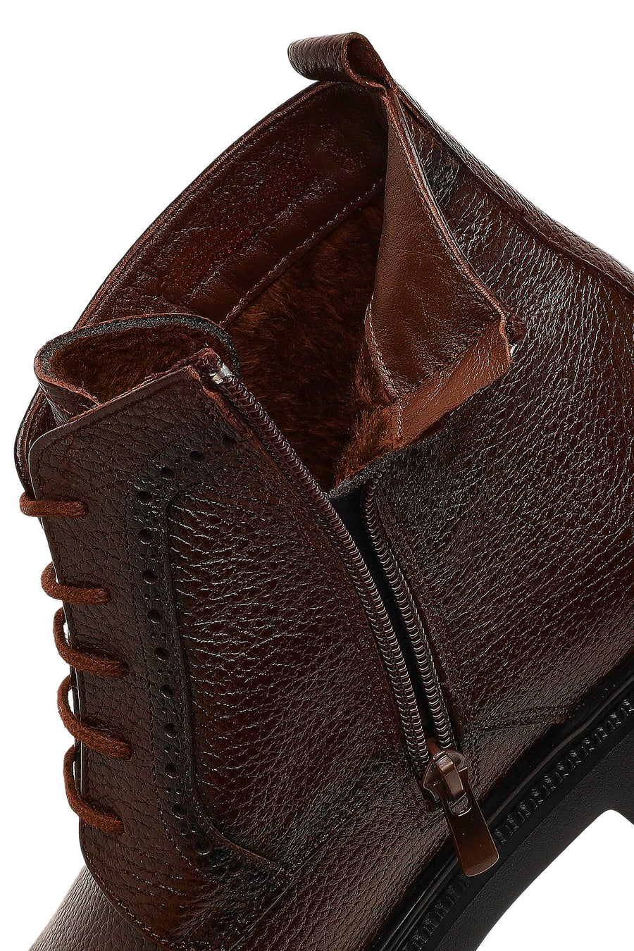 Men's Brown Zippered Leather Casual Boot