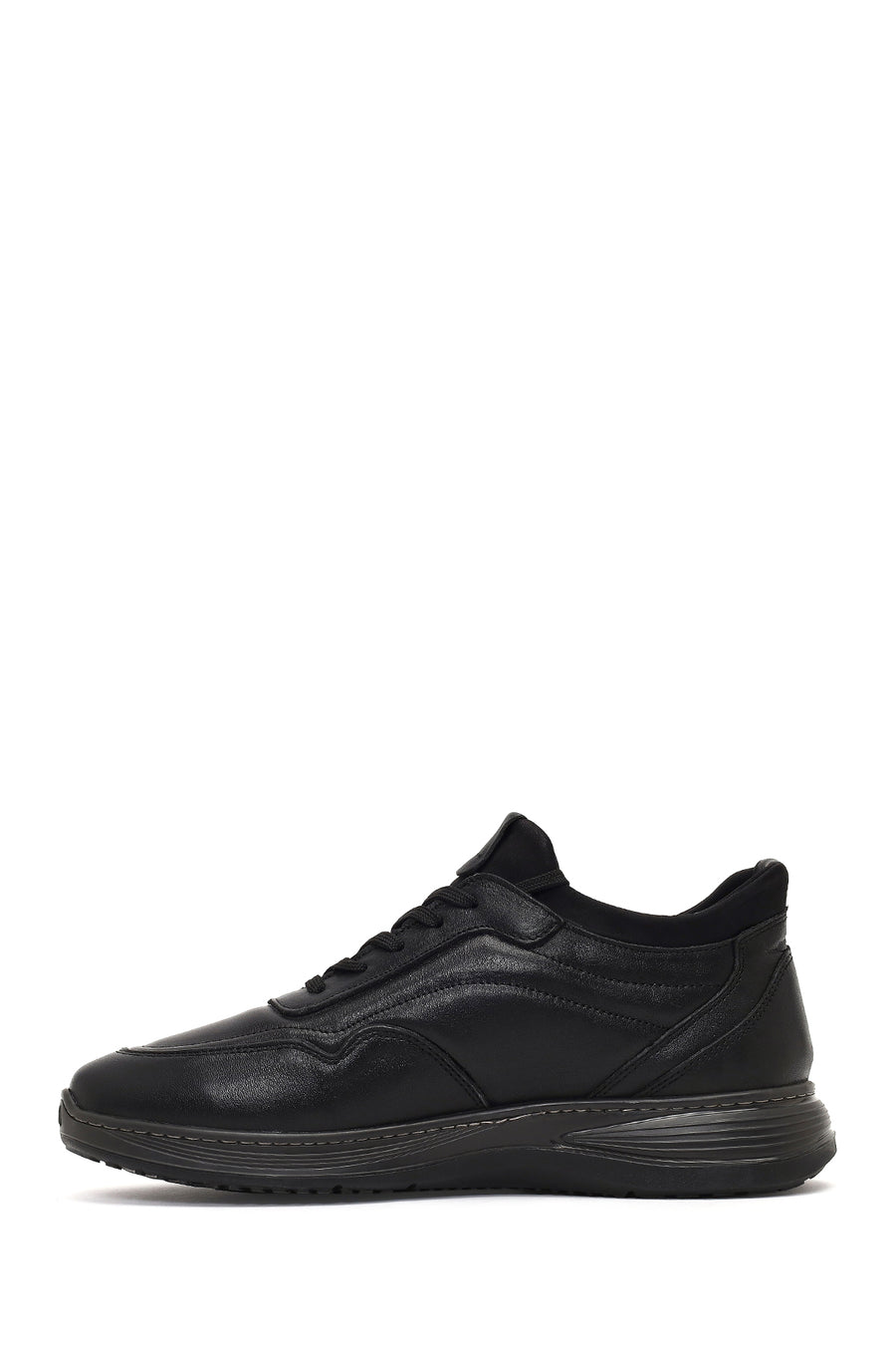 Erkek Siyah Bağcıklı Kalın Tabanlı Deri Casual Sneaker