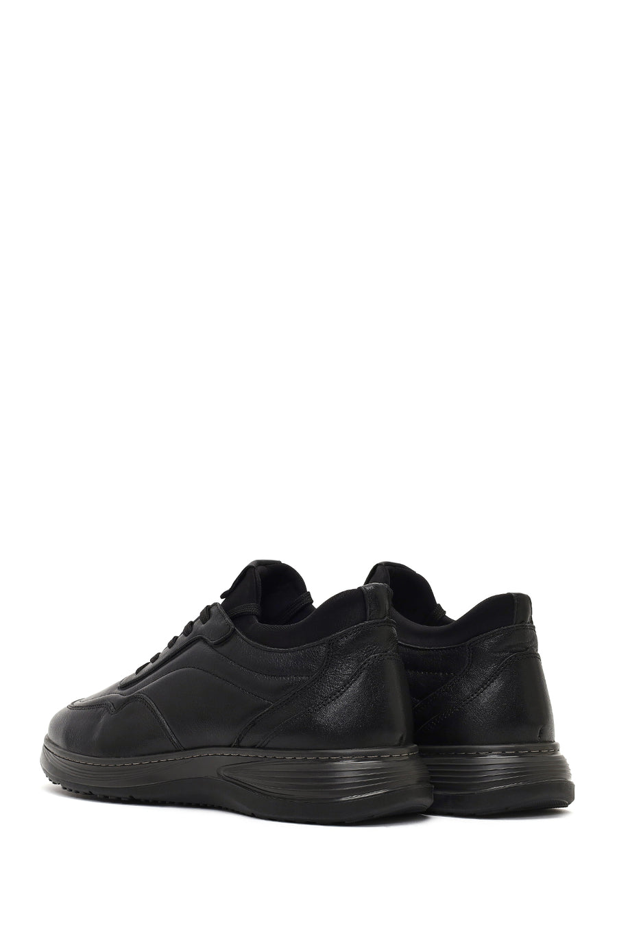 Erkek Siyah Bağcıklı Kalın Tabanlı Deri Casual Sneaker