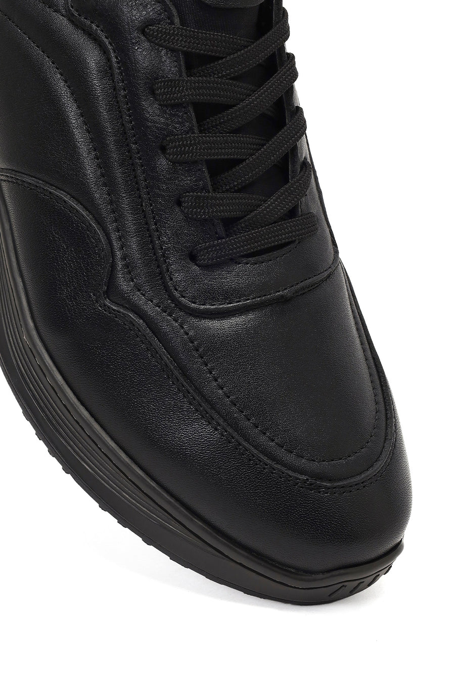 Erkek Siyah Bağcıklı Kalın Tabanlı Deri Casual Sneaker