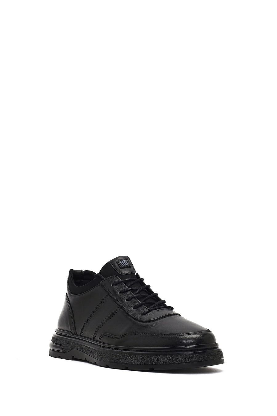 Men's Black Lace-Up Thick-Soled Leather Casual Sneaker