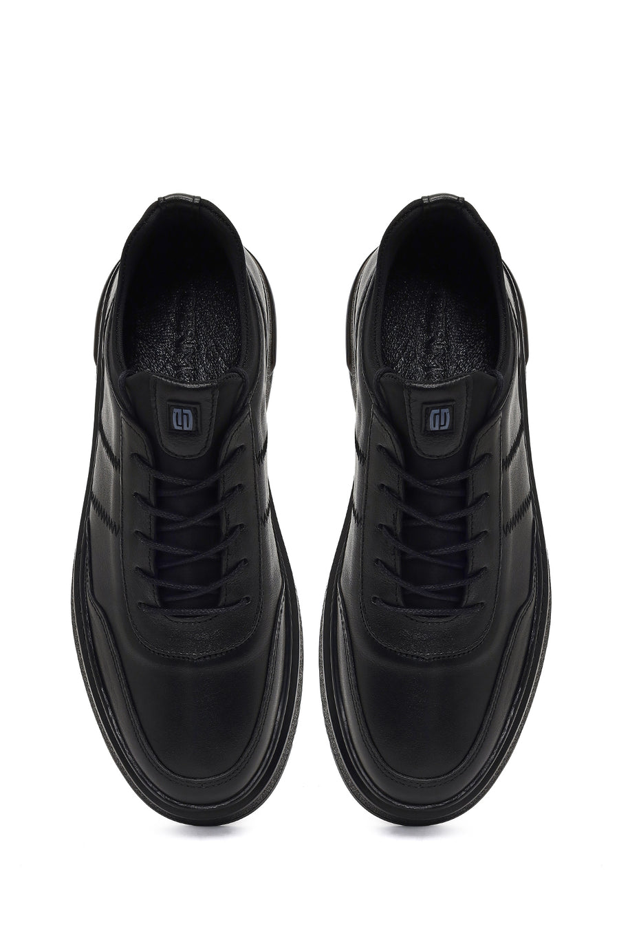Men's Black Lace-Up Thick-Soled Leather Casual Sneaker