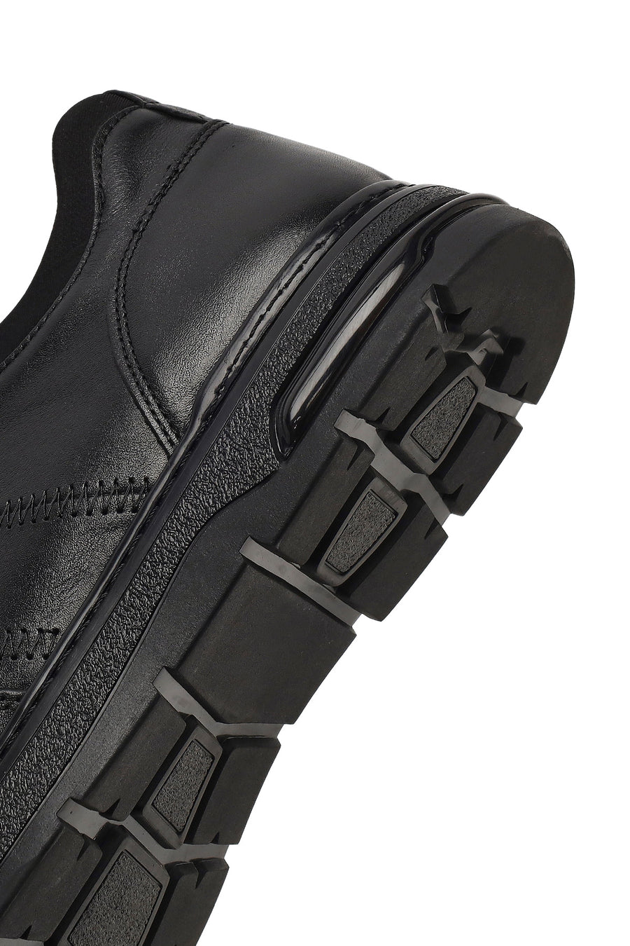 Men's Black Lace-Up Thick-Soled Leather Casual Sneaker