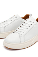 Men's White Lace-Up Thick-Soled Leather Sneakers | Derimod