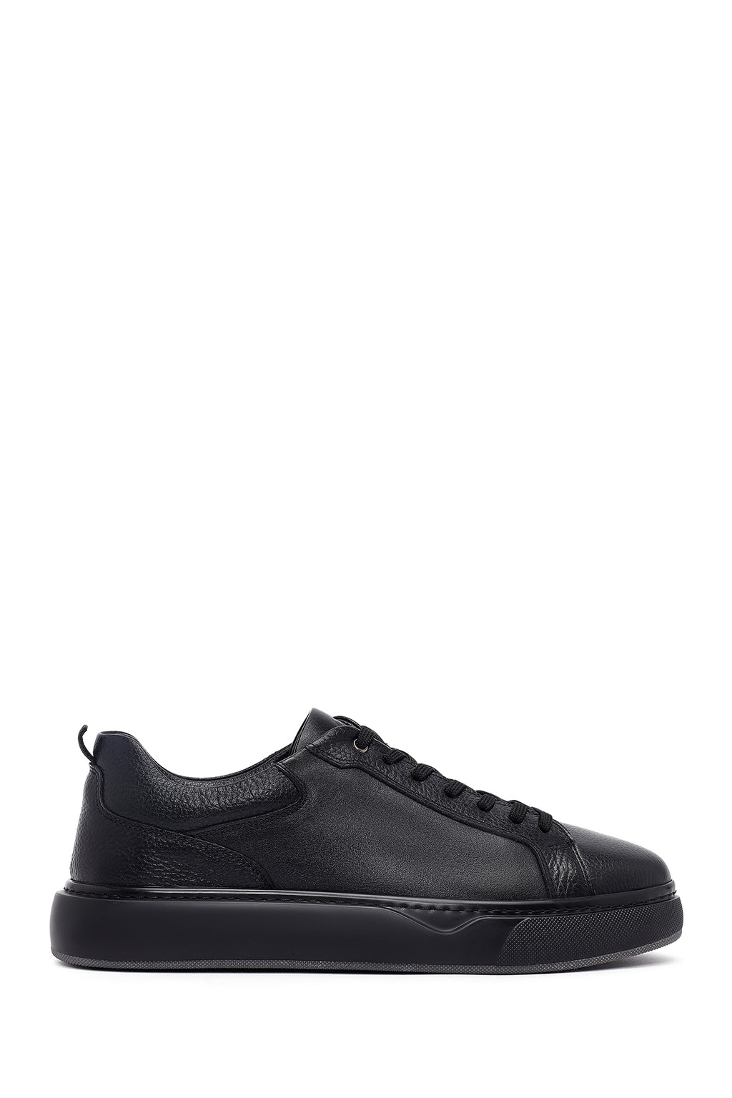 Erkek Siyah Bağcıklı Kalın Tabanlı Deri Sneaker