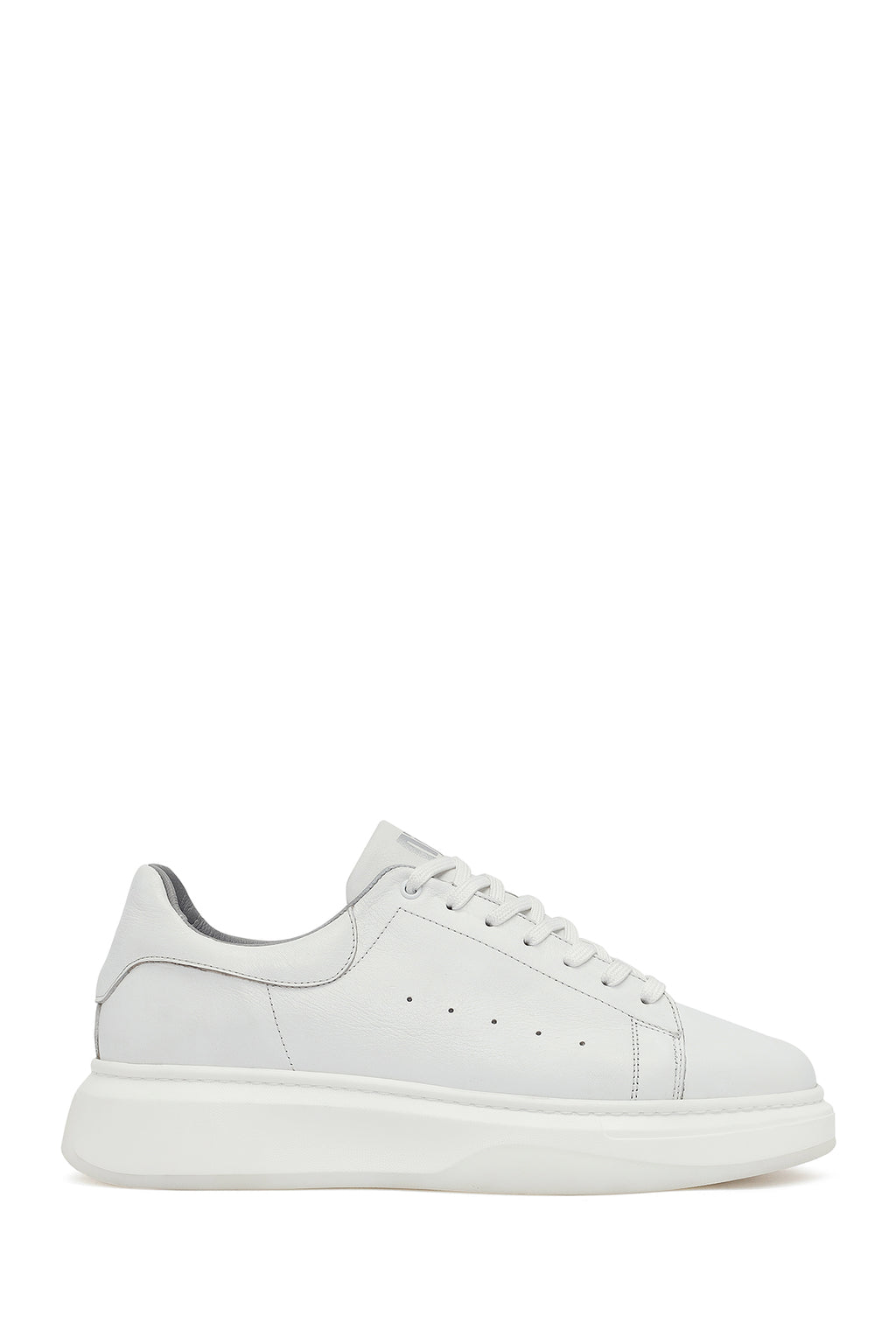 Erkek Beyaz Bağcıklı Kalın Tabanlı Deri Sneaker
