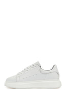 Men's White Lace-Up Thick-Soled Leather Sneaker | Derimod