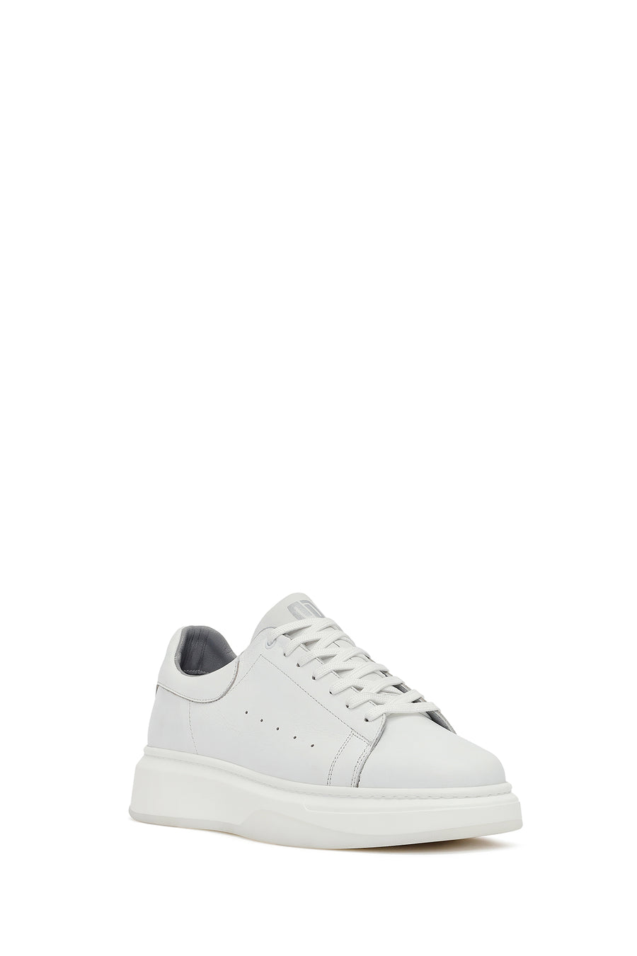 Men's White Lace-Up Thick-Soled Leather Sneaker