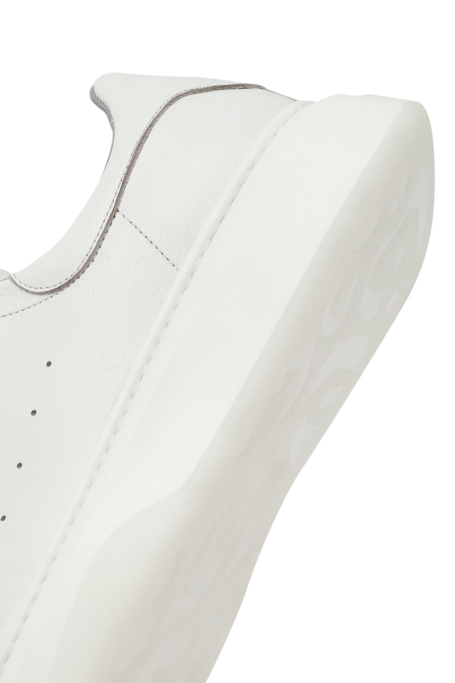 Men's White Lace-Up Thick-Soled Leather Sneaker