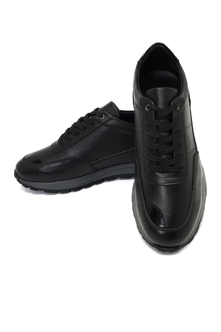 Erkek Siyah Bağcıklı Deri Casual Sneaker