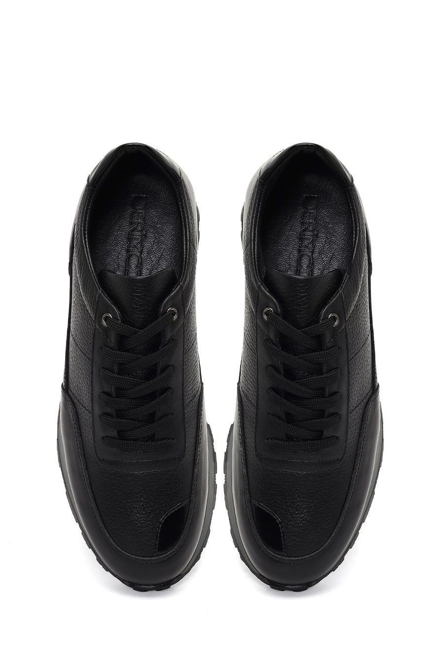 Erkek Siyah Bağcıklı Deri Casual Sneaker