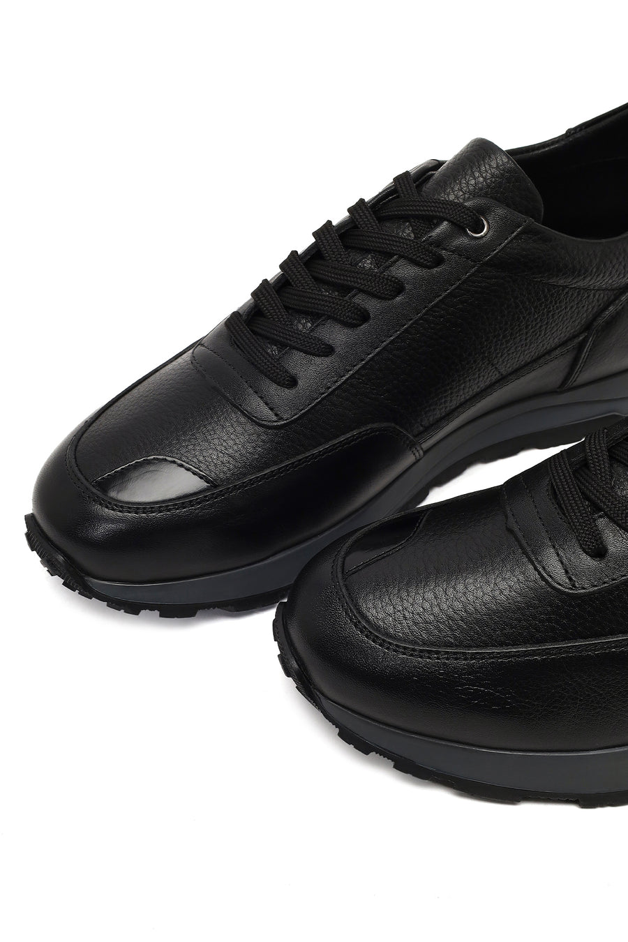 Erkek Siyah Bağcıklı Deri Casual Sneaker