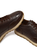 Erkek Kahverengi Bağcıklı Deri Casual Sneaker | Derimod