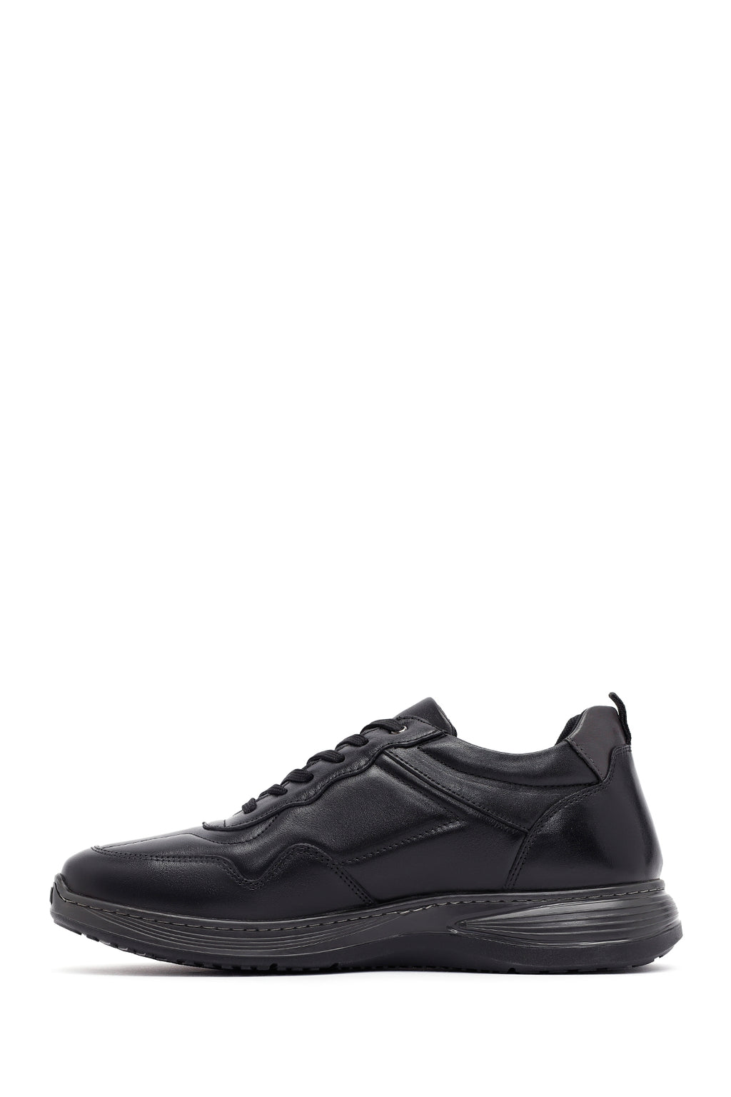 Erkek Siyah Bağcıklı Deri Casual Sneaker