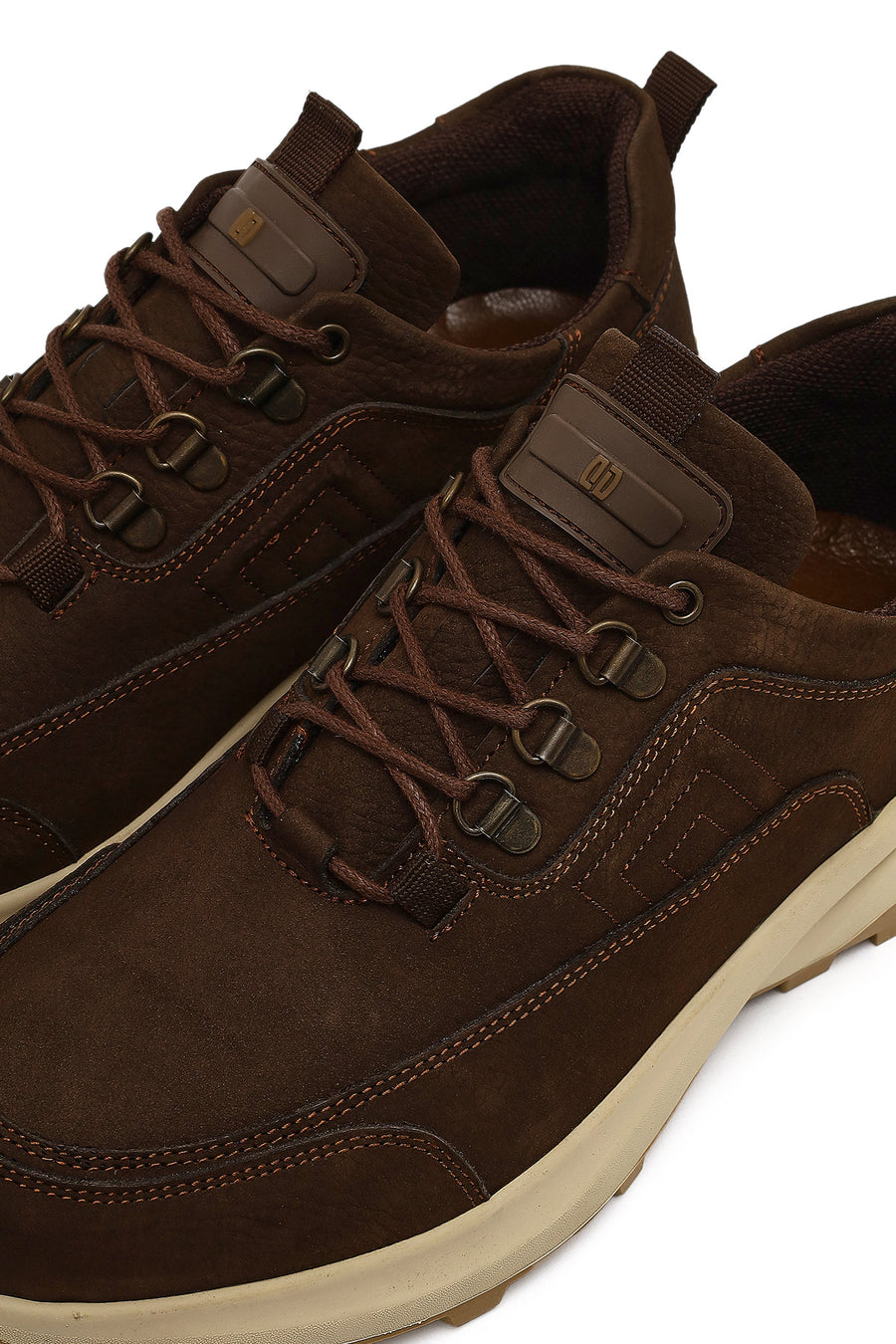 Men's Brown Lace-Up Thick-Soled Nubuck Leather Casual Sneaker